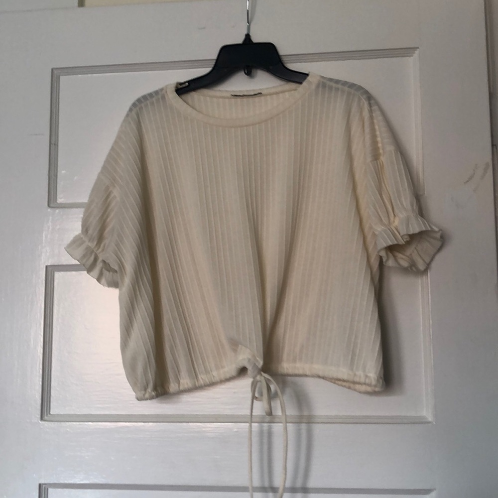 Cream, cropped Zara top